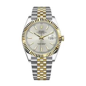 rolex datejust 126333 silver index jubilee 41mm steel and yellow gold mens watch
