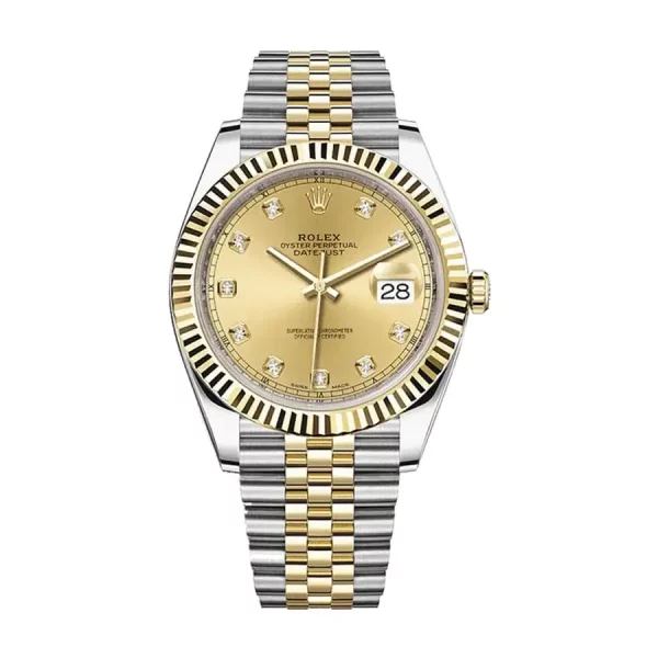 rolex datejust 41mm steel and yellow gold with champagne and diamond dial 126333