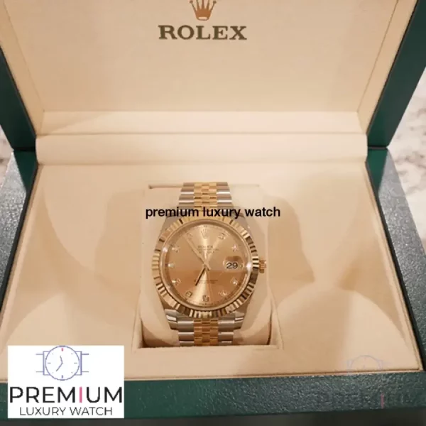 4 rolex datejust 41mm steel and yellow gold with champagne and diamond dial 126333