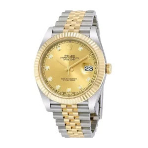 6 rolex datejust 41mm steel and yellow gold with champagne and diamond dial 126333