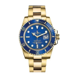 rolex submariner date yellow gold blue 40mm dial ceramic bezel oyster bracelet 116618lb