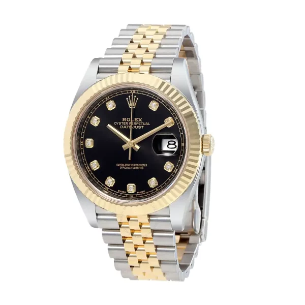 1 rolex datejust 41mm yellow goldsteel black diamond dial fluted bezel jubilee bracelet 126333