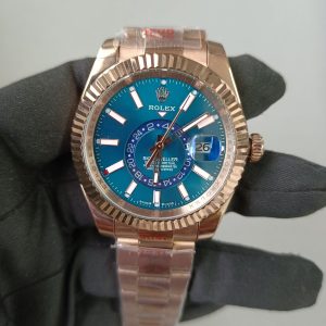 2 new rolex skydweller rose gold blue index dial fluted bezel oyster bracelet 336935