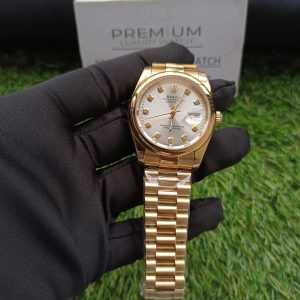 1 rolex datejust 36mm yellow gold silver diamond dial president bracelet mens watchunisex wrist watch