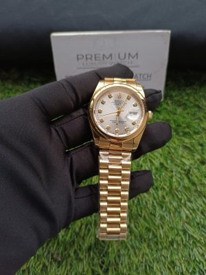 1 rolex dateblue 36mm yellow gold silver diamond dial president bracelet mens watchunisex wrist watch