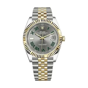 rolex datejust 41mm slate roman dial fluted bezel yellow gold jubilee mens watch 126333 high qualitywith box