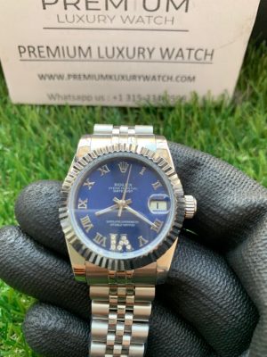 1 rolex lady dateDiamond 31mm stainless steel blue roman dial oyster perpetual jubilee bracelet watch 1