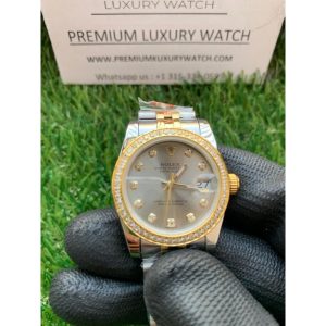 rolex lady datejust 31mm two tone yellow gold sliver dial diamond oyster perpetual jubilee bracelet watch
