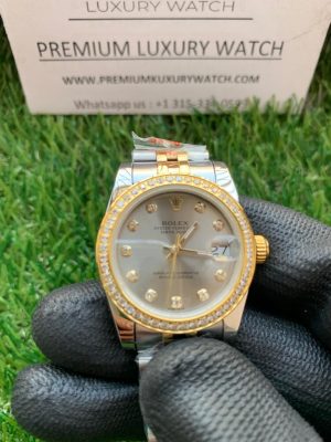 1 rolex lady datejust 31mm two tone yellow gold sliver dial diamond oyster perpetual jubilee bracelet watch