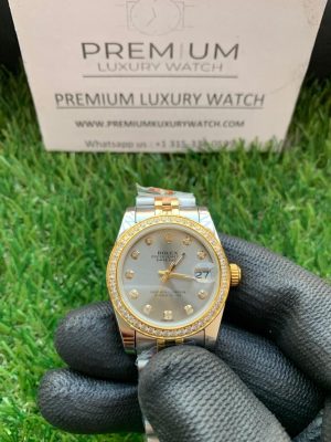 2 rolex lady datejust 31mm two tone yellow gold sliver dial diamond oyster perpetual jubilee bracelet watch