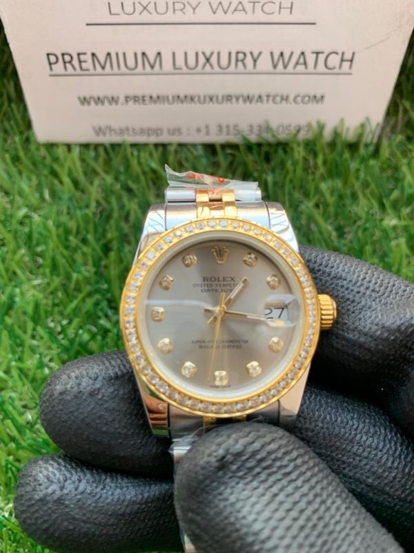 8 rolex lady datejust 31mm two tone yellow gold sliver dial diamond oyster perpetual jubilee bracelet watch