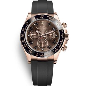 rolex daytona cosmograph rose gold ceramic chocolate numerical dial rubber strap watch