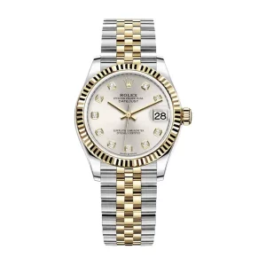 rolex lady datesneakers 31mm two tone silver dial diamond oyster perpetual watch