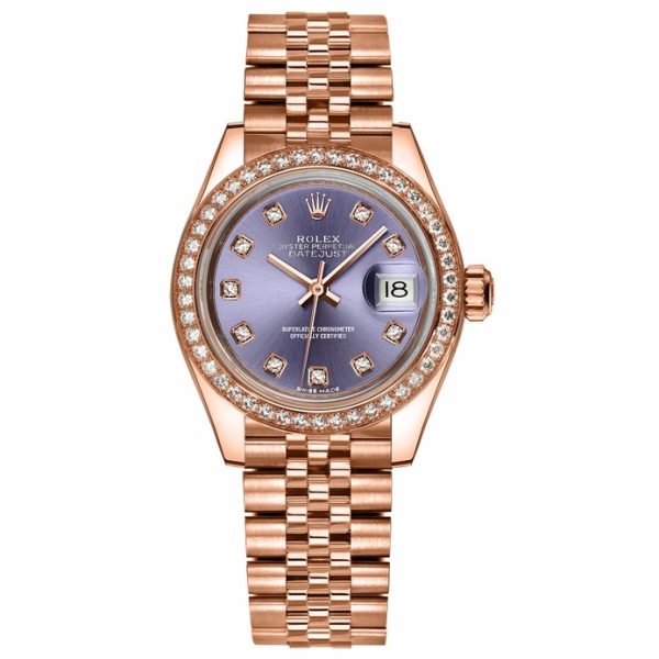 rolex lady datejust 31mm rose gold purple blue dial with diamond marker oyster perpetual jubilee bracelet watch