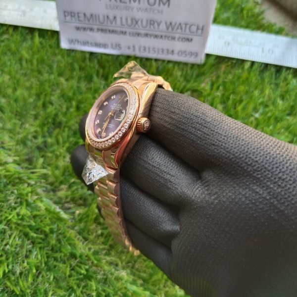 2 rolex lady datejust 31mm rose gold purple blue dial with diamond marker oyster perpetual jubilee bracelet watch
