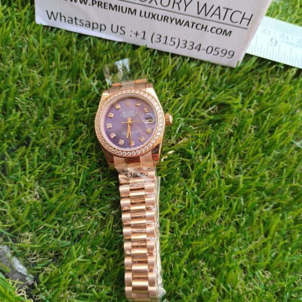 8 rolex lady datejust 31mm rose gold purple blue dial with diamond marker oyster perpetual jubilee bracelet watch