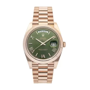 rolex day date 40mm president rose gold fluted bezel green roman dial mens watch