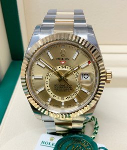 2-Rolex Sky Dweller Champagne Dial 42Mm Yellow Gold Tow Tone Oyster Mens Watch 326933