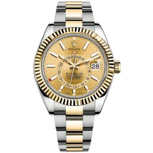 rolex sky dweller champagne dial 42mm yellow gold tow tone oyster mens watch 326933 1