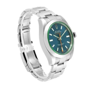 1 rolex milgauss green crystal stainless steel blue dial bezel oyster bracelet 116400gv