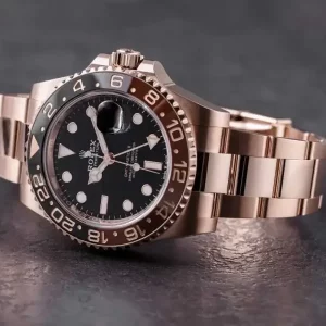 1 rolex gmtmaster ii rose gold 40mm black dial brownblack ceramic bezel oyster bracelet 126715chnr