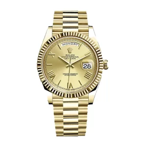 rolex daydate 40 champagne roman dial yellow gold president automatic mens wrist watch 228238
