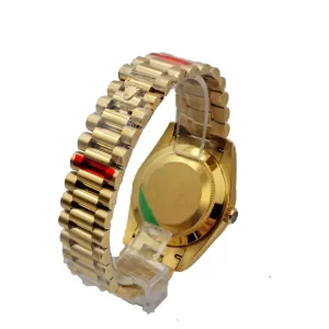 2 rolex daydate 40mm yellow gold black diagonal motif index dial fluted bezel president bracelet 228238