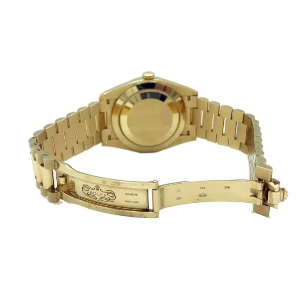 3 rolex daydate 40mm yellow gold black diagonal motif index dial fluted bezel president bracelet 228238