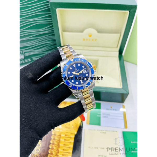 6 rolex submariner date yellow goldsteel blue 41mm dial ceramic bezel oyster bracelet 126613lb