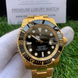 7 rolex submariner date yellow gold 40mm black dial ceramic bezel oyster bracelet 116618ln