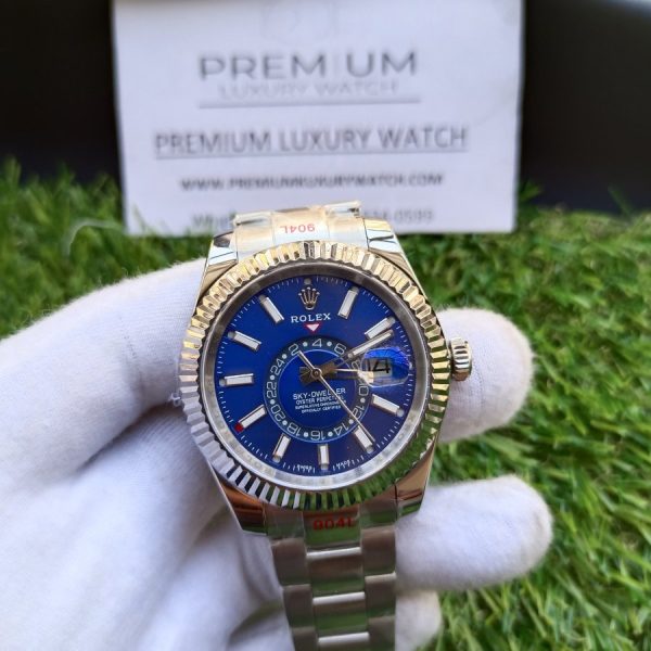 Rolex Skydweller Stainless Steel 42Mm Blue Index Dial Fluted White Gold Bezel Oyster Bracelet 326934 Acm Shop