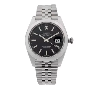 rolex dateholographic 41mm black dial smooth bezel steel mens wrist watch 126300