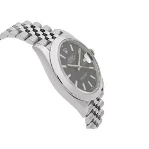 1 rolex dateesquerdo 41mm black dial smooth bezel steel mens wrist watch 126300