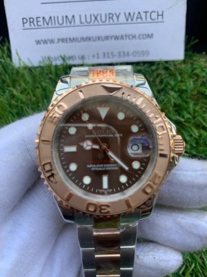 1 rolex yachtmaster 40 rose goldstainless Sapatilhas brown dial oyster bracelet 116621