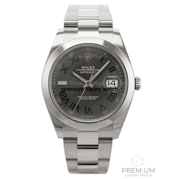 Rolex Datejust 41Mm Stainless Steel Slate Roman Dial Smooth Bezel Oyster Bracelet 126300 Watch