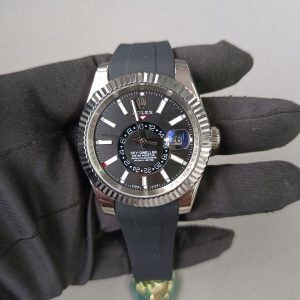 4 new rolex skydweller white gold bright black index dial fluted bezel oysterflex rubber strap 336239