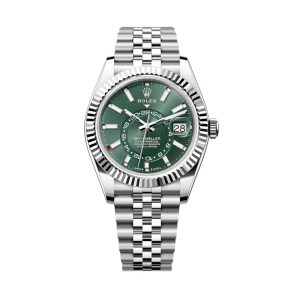 new rolex sky dweller green index dial 42mm jubilee white gold fluted 336934 watch