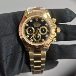 7 rolex daytona yellow gold 40mm black diamond dial yellow gold bezel oyster bracelet 116508