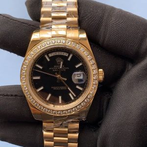 1 rolex daydate 41 yellow gold black index dial diamond bezel president bracelet