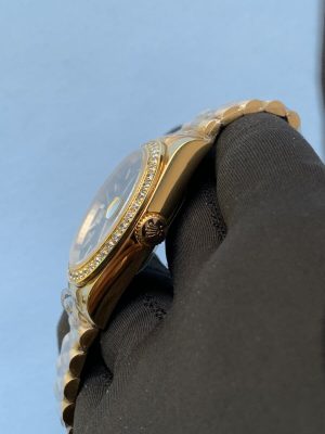 3 rolex daydate 41 yellow gold black index dial diamond bezel president bracelet