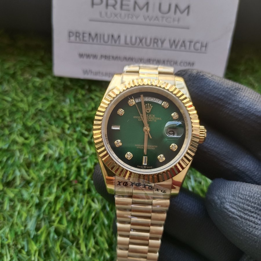 Rolex Day Date 41Mm President Yellow Gold Fluted Bezel Shadow Green Diamond Dial Mens Shun Acm Shop