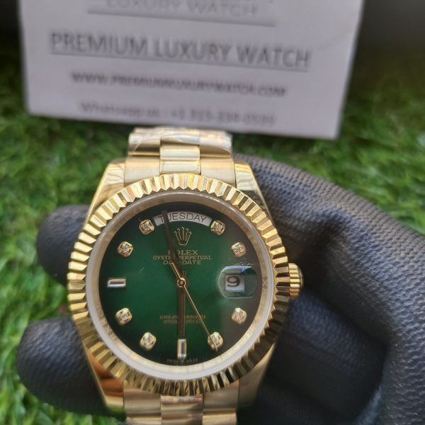 6 rolex day date 41mm president yellow gold fluted bezel shadow green diamond dial mens watch 1