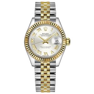 rolex lady datejust 31mm two tone goldsteel silver roman dial oyster perpetual watch
