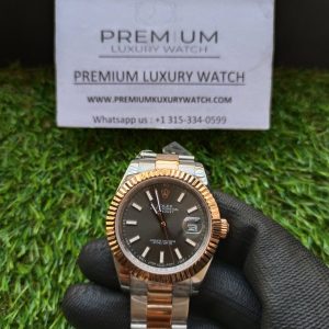 rolex datejust 41mm two tone rose gold black dial oyster bracelet watch