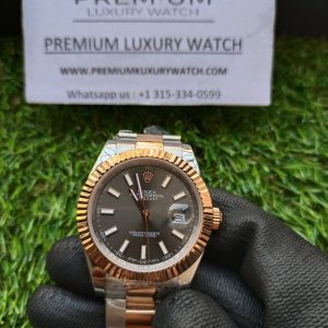 1 rolex dateviii 41mm two tone rose gold black dial oyster bracelet watch
