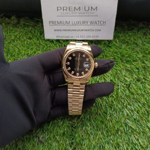 1 rolex dateCI1396 36mm yellow gold black diamond dial president bracelet mens watchunisex wrist watch
