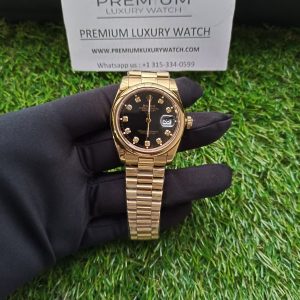 3 rolex datejust 36mm yellow gold black diamond dial president bracelet mens watchunisex wrist watch