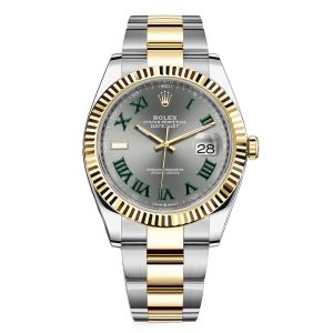 rolex datesneakers 126333 wimbledon dial twotone 41mm fluted bezel oyster bracelet wrist watch