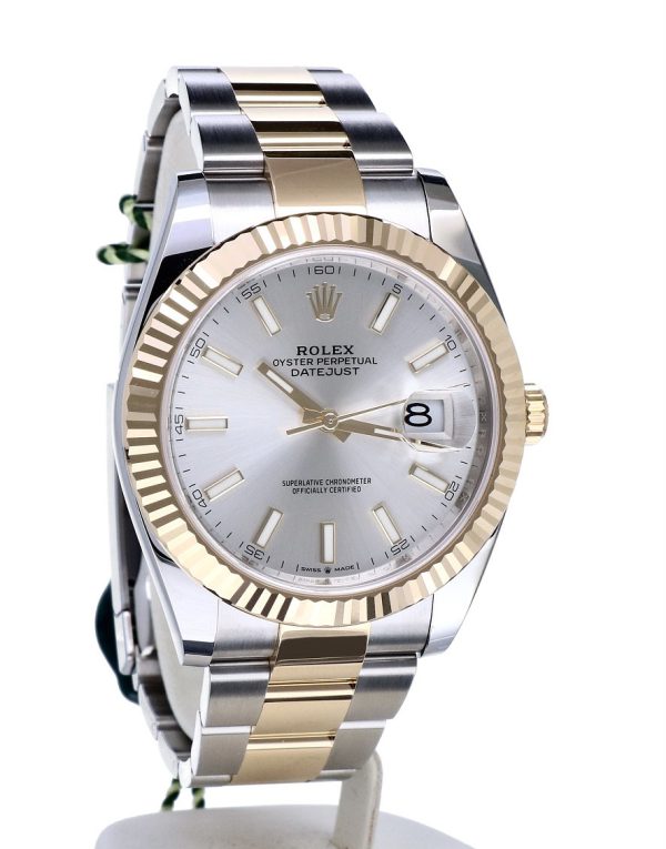 4 rolex datejust 126333 silver index oyster 41mm steel and yellow gold mens wrist watch