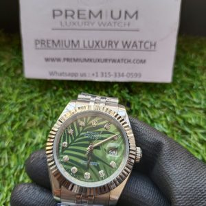 4 rolex datejust olive green palm motif diamond dial 41mm jubilee stainless steel wrist mens watch